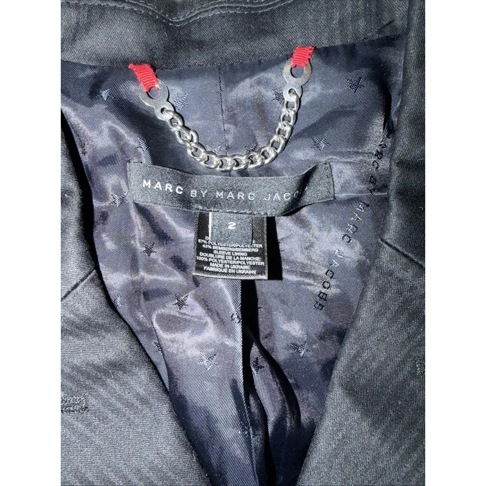 Marc Jacobs Blazer Jacket Y2K Button Front Black Blue Trim‎ Retro Women's 2